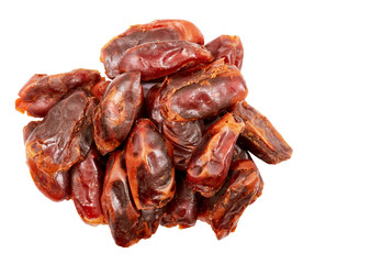 Dried dates isolated on white background, selective focus.