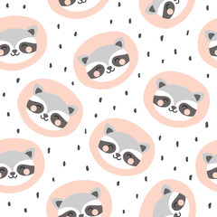 raccoon cute seamless pattern, cartoon background, vector illustration