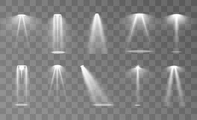 Stage lighting, a collection of transparent effects. Bright lighting with spotlights. Vector illustration.