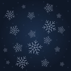 Fototapeta na wymiar Happy New Year and Merry Christmas. Snowflakes on dark background