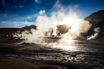 Sunrise over El Tatio geyser field in Chile