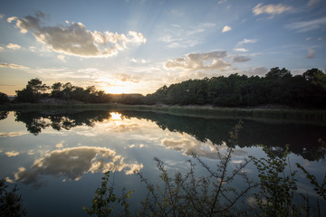 Sunset Balsa Nueva a lake in Mora de Rubielos Teruel Spain