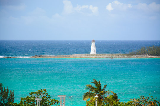 Nassau, Bahamas - MAY 4, 2018: View to the ocean and lighthouse from Fort Charlotte in Downtown of Nassau