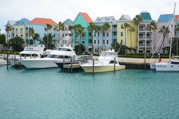Nassau, Bahamas - MAY 2, 2018: The Paradise Island located on the opposite side of Nassau