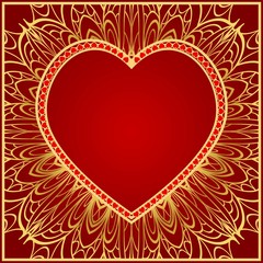 Invitation card with heart and floral ornament. Vector illustration. Template design for greeting and wedding card