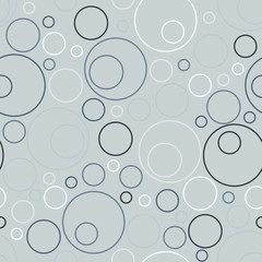 Empty circles of different sizes. Concentric circles. Seamless geometric pattern. Contour of circles, without fill. Budgundy on orange.