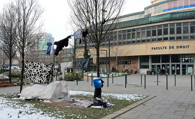 homeless person's bivouac in public parc
