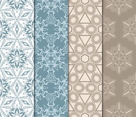 Vertical Seamless Patterns Set, Abstract Floral Geometric Texture. Ornament For Interior Design, Greeting Cards, Birthday Or Wedding Invitations, Paper Print. Ethnic.