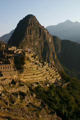 Ancient Incan City Machu Picchu at Sunrise, in the Andes Mountains of Peru