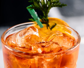 classic negroni cocktail closeup on bar counter