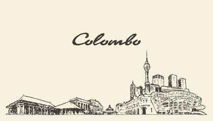 Fototapeta premium Colombo skyline Shri Lanka drawn vector sketch