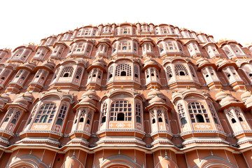 Hawa Mahal palace in Jaipur Rajasthan India isolated in white ba