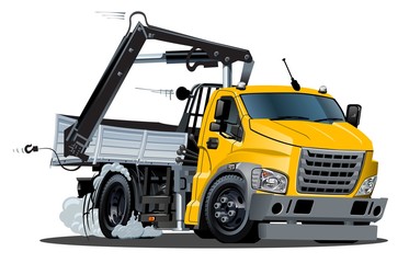 Vector Cartoon Lkw Truck with Crane isolated