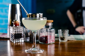 coctail daiquiri close up on the bar. Daiquiri frozen cocktail. Restaurant menu