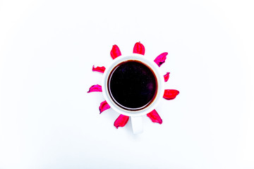 Coffee cup and coffee beans on white background
