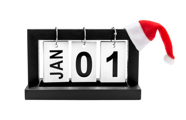 Date of first january with Santa's hat on white.