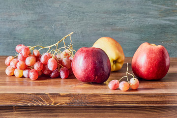 fruit still life, fruit laid out on the table and background