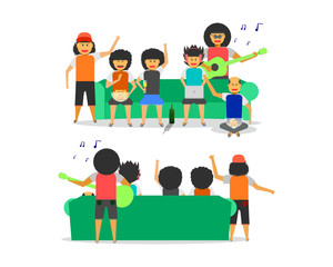 Fototapeta premium party friendship together boy man front-back view vector illustration ep10