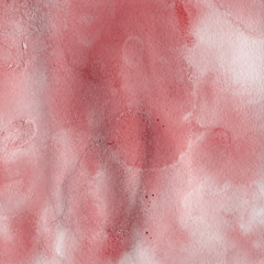 Red watercolor texture with abstract washes and brush strokes on white paper background. Trendy look. Chaotic abstract organic design.