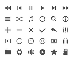 Media player web icons. Ui elements. Media player vector icons for web, mobile and ui design