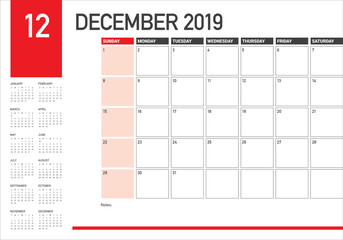 December 2019 desk calendar vector illustration