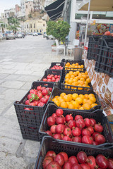 Greengrocers at Castellammare del Golfo in Trapani province Sicily Italy on October 10, 2018