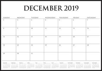 December 2019 desk calendar vector illustration