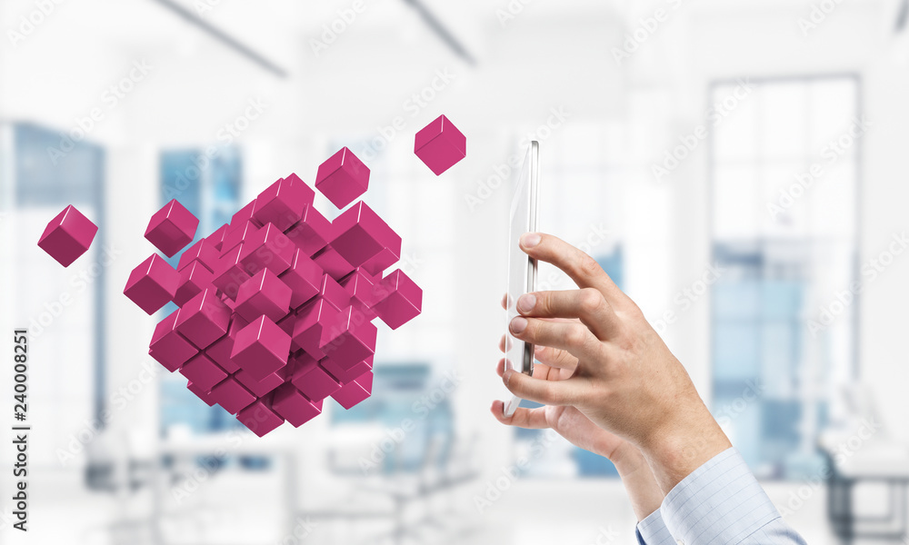 Poster integrating new technologies concept with cube figure floating i
