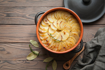 Homemade Lancashire hotpot - a stew  consists of lamb, onion, carrot, Worcestershire sauce, topped...