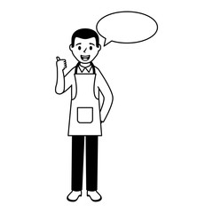 man wearing apron chef specch bubble