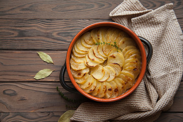Homemade Lancashire hotpot - a stew  consists of lamb, onion, carrot, Worcestershire sauce, topped...