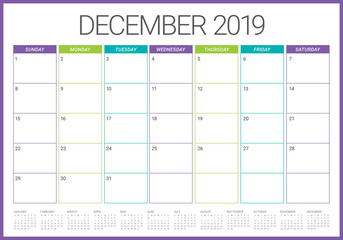 December 2019 desk calendar vector illustration