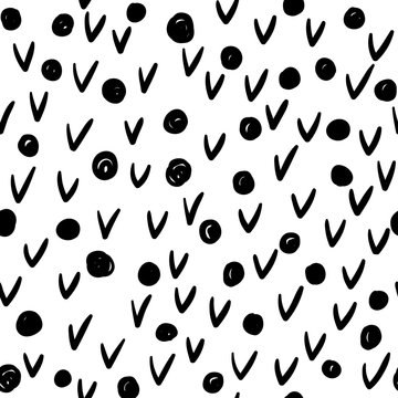 Handmade contrast seamless pattern. Childish craft monochrome wallpaper for birthday card, baby nappy, school party advertising, shop sale poster, holiday wrapping paper, textile, bag print etc.