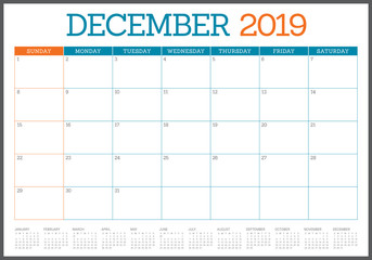 December 2019 desk calendar vector illustration