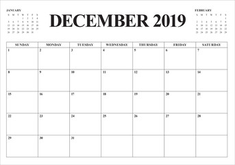 December 2019 desk calendar vector illustration - obrazy, fototapety, plakaty