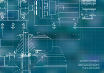 Mechanical engineering drawings. Technical Design. Engineering backgrounds. Blueprints. Blue background. Grid