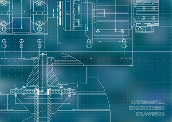 Mechanical engineering drawings. Technical Design. Engineering backgrounds. Blueprints. Blue background. Points