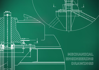 Mechanical engineering. Technical illustration. Light green background. Grid