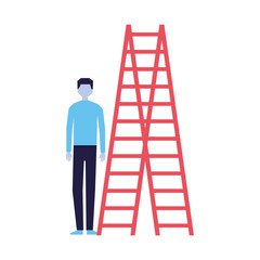 businessman with stairs on white background