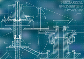 Mechanical engineering. Technical illustration. Backgrounds of engineering subjects. Technical design. Instrument making. Blue background. Points