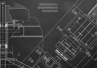 Mechanical engineering drawings. Technical Design. Instrument making. Blueprints. Black background. Points