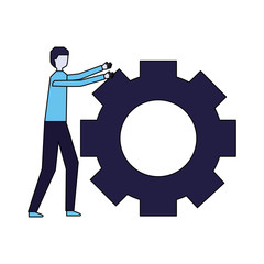 businessman pushing gear work