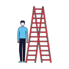 businessman with stairs on white background