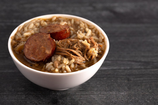 Bowl of Sausage and Chicken Gumbo with Rice