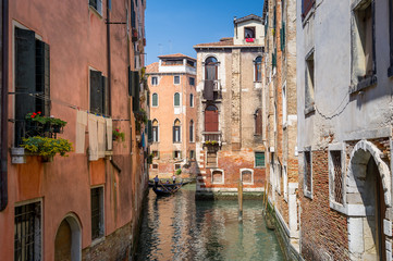 Traditional Venice view with channel street an old buildings