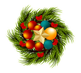 Wreath realistic Merry Christmas branch pine tree