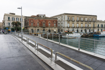 Cityscape in Ortygia island Syracuse Sicily Italy on October 13, 2018