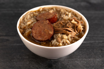 Bowl of Sausage and Chicken Gumbo with Rice
