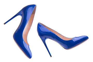 High-heeled shoes. Blue shoes.