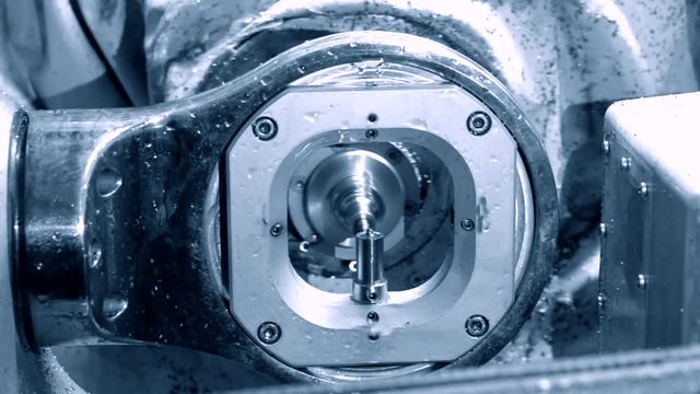 Milling abutment close-up. Cutting and milling of titanium abutment crown base for dental implant. Modern technology cad cam